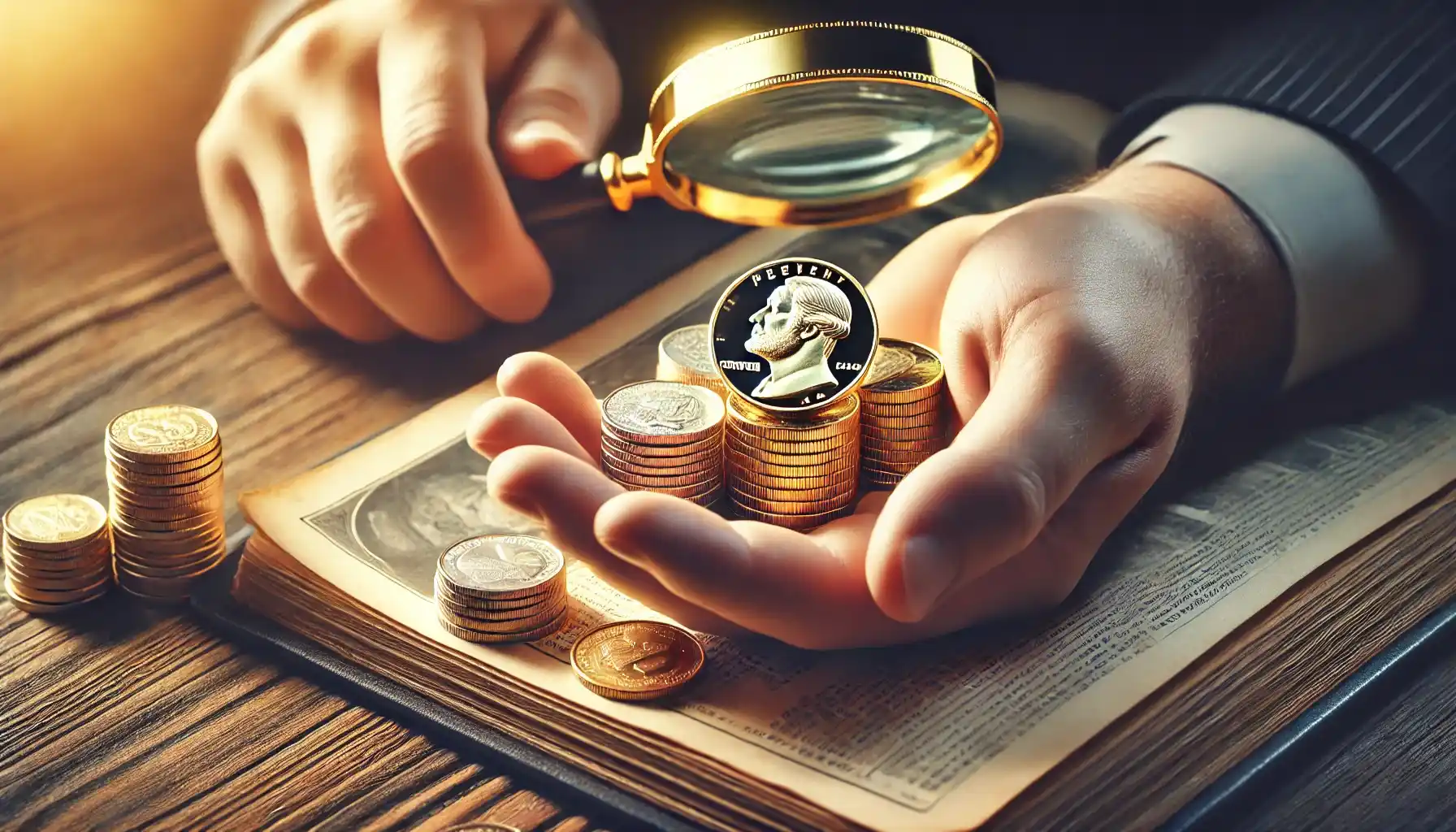 A person is holding a small stack of gold and silver coins, symbolizing reliable investments.